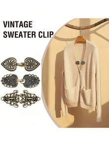 1/4 szt. Vintage spinki do swetrów damskich - eleganckie spinki do kardiganów, spinki do szalików, spinki do dzianinowych akcesoriów, broszka metalowa w kolorze srebra/brązu, nadaje się na prezent na Dzień Matki i Boże Narodzenie, zapięcie do szalików, spinki do kardiganów, spinki vintage, klasyczna broszka, trwały metal, solidna konstrukcja, spinki do guzików, modny dodatek, prezent świąteczny, moda damska - Wielokolorowe - Zobacz 5