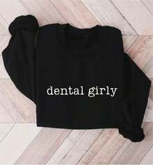 HoodieDental Girly Sweatshirt, Dental Hygienist Sweater, Dental Hygiene Student Sweatshirts, Gift For Dentist, Dentist Graduation Sweaters, Dentist Life Sweatshirt, Dental Crew. SD-3106Loose And Comfortablewinter Clothes For Women - 黑色 - 查看 7