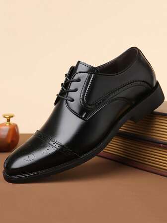 Herr Brogue-skor, snidat läder, moderiktiga, andningsbara, äkta läder, affärs- och formella oxfordskor för bröllop