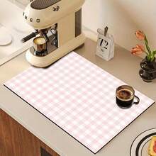 1Pc Floral Drying Mat - Pink Gingham Pattern Polyester Absorbent Dish Rack Mat For Kitchen Countertops, Sink, Dishwasher & Washer/Dryer - Decorative Multi-Purpose Surface Protector, Dish Drying Mat, Sink Counter Protector, Stylish Counter Protector, Quickdry Material, Countertop Protector - Kiểu 1 - Xem 2