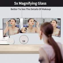 3 Way Mirror360 Trifold Mirror With Height Adjustable Telescoping Hooks And 5X Magnification Mirror For Makeup Hair Styling Black - As Pic - View 5