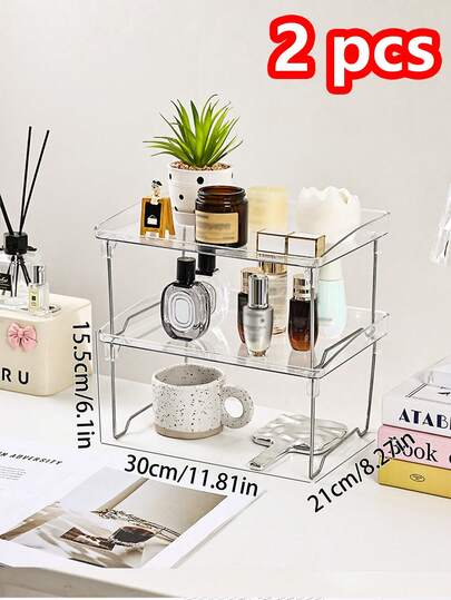 1개/2개 투명 데스크탑 정리 랙, 욕실 세면대 코너 캐비닛 선반 - 화장품, 향수, 스킨케어 보관 랙, 공간 절약 데스크탑 트레이, 욕실, 세면대, 주방, 책상, 사무실용 접이식 휴대용 보관 홀더