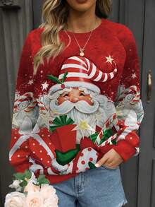 Áo nỉ Giáng sinh hình ông già Noel dễ thương cỡ lớn dành cho nữ, thời trang thu đông - Đỏ - Xem 4