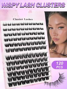 120 PCS C Curl Lash Clusters Of DIY Grafting Eyelashes 8/10/12/14/16mm Mixed Fox Eye Oblique Flying Style Single Cluster Eyelashes Suitable For Gatherings At Home Or Lovers Saving Time, Traveling, Photography, Music Festival Makeup - C - 查看 3