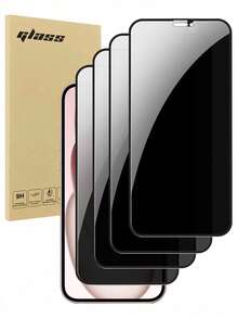 4pcs Full Screen Tempered Glass Privacy Screen Protector, Compatible With IPhone 17/16e/15/16/16plus/Promax/15Pro/14Promax/13/12/11, Black Framed Anti-Peeping Full Coverage Phone Screen Protector - Black - View 17