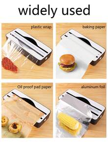 1pc Double Compartment Cling Film Cutter,2-In-1 Kitchen Cling Film Dispenser,Magnetic Plastic Packaging Film Dispenser,Plastic Wrap Dispenser With Slide Cutter,Strong Suction Cup Cling Film Cutter,Kitchen Wrap Dispenser