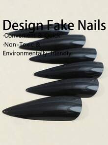 24pcs Matte Black Long Pointed Press On Nails + 1pc Jelly Glue + 1pc Nail File Nail Supplies-Halloween,Christmas,Fall,Winter, Supplies, IRNM - 黑色 - 查看 7