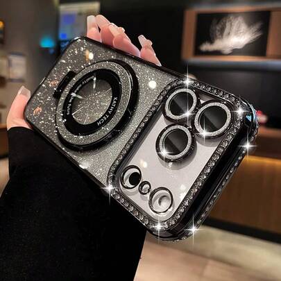 适用于的镶钻磁吸手机壳 - 360°全方位保护，防震，防刮，时尚设计 - 兼容 17/16E/15/14/13/12/11/X/XS Max/XR/Pro Plus/Galaxy/荣耀等机型，国际版，非国内版