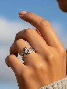 1 pieza Anillo abierto de ala minimalista y único de plata de ley 925, regalo de joyería exquisita para mujeres - Anillo de apertura alado - Ver 2