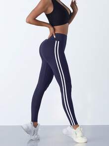 1pc Sporty 9/10 Length Yoga Pants Suitable For Fitness, Exercise, Outdoor Or Walking Scenario - 藏蓝色 - 查看 6