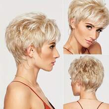 Short Wigs For Women With Bangs Gray Mixed Synthetic Hair Fiber Mixed Color Pixie Cut Wig Natural Looking Daily Use Hair - Multicolor - View 2