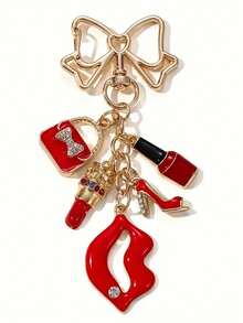 Regalo del Día de San Valentín para ella - Carta LOVE y colgante con forma de corazón con adornos de strass vintage, dije de bolso de aleación dorada, llavero o accesorio de bolso de moda, diseño de lápiz labial audaz, decoración de strass brillante - Multicolor - Ver 6