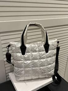 New Design Large Capacity Embroidered Plaid Cotton Handbag, Fashionable Tote Shoulder Bag, Lightweight For Women - Multicolor - View 2