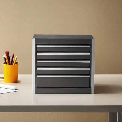 Metal Tool Box, 8.6-Inch, Portable Metal Tool Box With 5 Drawers, Small Tool Chest With EVA Liners And PP Feet Pads, Heavy-Duty Steel With Ball Bearing Opening And Powder Coated Finish, Black