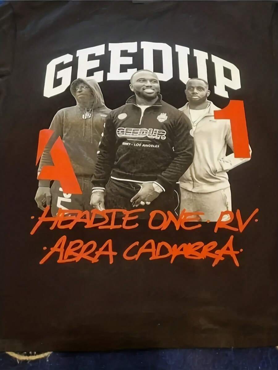 GEEDUP Headie One T Shirt Casual Short Sleeve 100% Cotton Stretch Fabric 200g Round Neck Tee Shirt All Season Wear Machine Washable - 黑色 - 查看 1