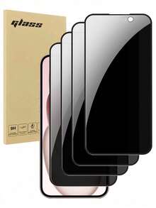 4pcs Full Screen Tempered Glass Privacy Screen Protector, Compatible With IPhone 17/16e/15/16/16plus/Promax/15Pro/14Promax/13/12/11, Black Framed Anti-Peeping Full Coverage Phone Screen Protector - Black - View 23