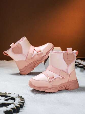 Children's Winter New Plush Thickened Windproof Face Easy To Maintain Comfortable Warm Anti-Cold Hook And Loop Non-Slip Wear-Resistant Outdoor Warm Snow Boots For Older Kids