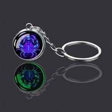 1pc Constellation Luminous Keychain Fashion Double Side Cabochon Glass Ball Keychain Zodiac Signs Keyring Key Holder Jewelry - Silver - View 11