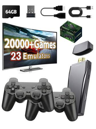 M8 Retro Inalámbrica 64G,más de 20000 Juegos Integrados, Salida  TV Videojuegos, con Controladores Inalámbricos Duales de 2.4 G