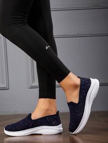 Women's Casual Slip-On Breathable Knit Flat Loafers, Lightweight & Comfortable Walking Shoes - Navy Blue - View 4