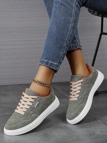低帮女鞋运动鞋，休闲板鞋，运动鞋，学生鞋，时尚撞色系带设计，透气柔软，适合所有季节 - 軍綠色 - 查看 3
