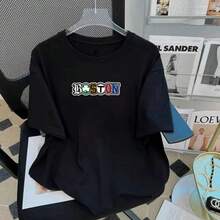 Boston Streetwear T-Shirt, Cotton Shirt, New Release, Men's And Women's - 黑色 - 查看 1