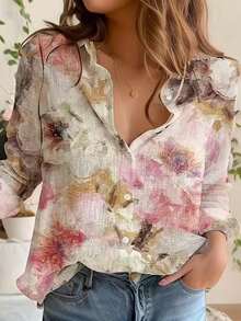 Ditsy Floral Long Sleeve Unique Design Casual Fashion Single-Breasted Shirt - Multicolor - View 3