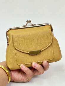 Mới đến Vải thiều Phong cách Châu Âu và Mỹ Ví ngắn nữ dễ thương và kẹp đựng thẻ cho ví nữ Ví mini Ví ví tiền xu - Màu vàng - Xem 7