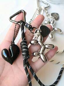 1pc Creative DIY Double Heart Shaped Keychain With Triangle Spring Clasp Dog Balloon Keychain Accessory Wallet Hanger Keychain Pendant Balloon Dog Keychain Fun Decorative Item Car Keychain Keychain Accessories - Multicolor - View 1