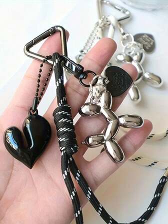 1 szt. Kreatywny brelok DIY w kształcie podwójnego serca z trójkątnym zapięciem sprężynowym, brelok z balonem dla psa, wieszak na portfel, zawieszka na klucze, brelok z balonem dla psa, zabawny element dekoracyjny, brelok samochodowy, akcesoria do breloków