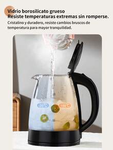 1 pieza Tetera eléctrica de vidrio de gran capacidad con cierre automático y contra hervido seco,110V, multiusos para té, café, bebidas - Duradera, fácil de limpiar, ideal para el hogar, cocina, RV, tetera eléctrica para hervir agua, preparación de bebidas, moderna vajilla de cocina, material fácil de limpiar. - Negro - Ver 8