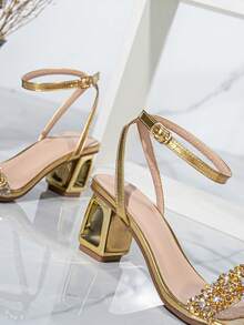 Women's Fashionable Elegant Crystal (Electroplated) Rhinestone High Heel Sandals, Suitable For Outings, Banquets, Parties And Other Events,Spring Summer Outfits - Gold - View 6