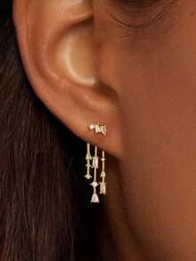 14k Gold Plated Women's Pendant Earrings, Long 14k Gold Plated Earrings, Minimalist Drop Earrings, Elegant Water Drop Earrings, Cute Jewelry - Gold - View 3