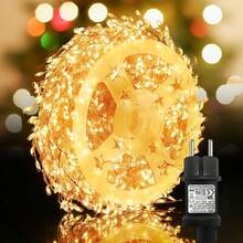 Đèn LED dây trang trí 100/200/300/500 - Phiên bản tiêu chuẩn Châu Âu, Có công tắc điều khiển, Thích hợp cho cây thông Noel, Trang trí vòng hoa ngày lễ, Nguồn điện cắm điện Không cần pin, Kiểu dáng cổ điển Sử dụng trong nhà và ngoài trời - Phích cắm loại F của EU (220-240V) - Xem 3