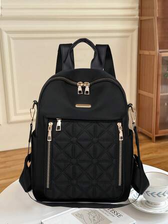 Women's Fashion Backpack, Plaid Embroidered Shoulder Bag, Lightweight Casual Backpack, Oxford Cloth & Nylon, Small Bag, Travel, School Bag