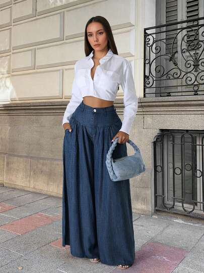2026 New Spring/Summer Women's Solid Color Casual Elegant Back-To-School, Date, Pleated Wide Leg Pants, Suitable For Valentine's Day, Chinese New Year, Women's Pants, Wide Leg Pants, Women's Trousers, Women's Office Attire, Spring Wear, Office Wear, Elegant Women's , Holiday Women's Attire, Club Wear, Women's Springs, Women's Holiday Wear, Summer Vacation Wear, Women's Birthday