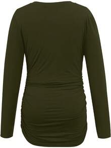 Womens Maternity Long Sleeve Tshirt Classic Side Ruched Tee Top Mama Pregnancy Clothes - xanh quân đội - Xem 4