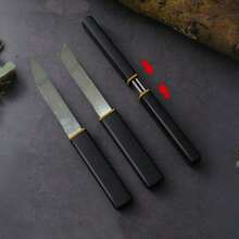 1对高碳不锈钢龙凤双刃刀，黑色手柄水果刀，便携式多功能户外露营刀，仿木纹猎刀，精致男士生日礼物（部分配件随机发货） - 黑色 - 查看 3