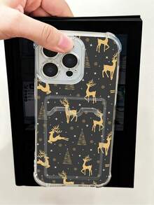 1 pieza Funda protectora, funda transparente para celular, con ranura para tarjeta, carcasa de TPU silicona anticaída "Carcasa con diseño de ciervos dorados y árboles navideños sobre fondo negro, estilo minimalista y elegante, ideal para mujeres, diseño ligero y resistente, regalo perfecto para Navidad" Compatible con Galaxy A21/A24/A25/A32/A34/A35/A54/A55, Galaxy S25/S24/S23/S22/S21 Ultra/Plus, Compatible con iPhone16/15/14/13/12/11/XS/XR/X/PLUS/PRO/PROMAX, agarre cómodo, regalo festivo para amigos, novia, novio, familia - transparente - Ver 6