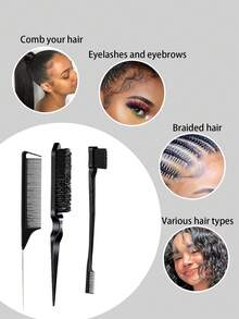 Set de 3 piezas/1 pieza Cepillo de cerdas, Peine de cola de rata de acero, Peine de gancho tejido, Cepillo profesional de cerdas de crin sin perfume para peluquería, para cabello grueso/fino, Peine sin electricidad para degradado y limpieza de maquinilla, Herramienta alisadora para peinado liso antiestático, Herramienta de masaje del cuero cabelludo para peinado y peluquería, Cepillo para el cabello de mujeres, Cabello, Viaje, Herramientas para el cabello, Artículos para el cabello, Barbero, Accesorios de barbería, Barbería, Equipo de peluquería