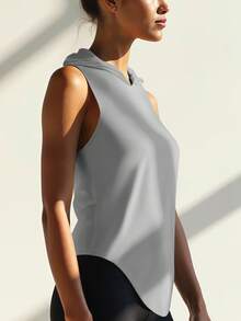 Áo tank top thể thao không tay có mũ màu trơn, đồ thể thao nữ phù hợp cho phòng tập, chạy bộ, tập thể dục và mặc thường ngày mùa hè. - Màu Xám nhạt - Xem 7