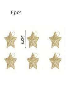 6个金色闪光星星装饰品，迷你悬挂式塑料金色圣诞装饰品，适用于节日派对、婚礼、家居装饰、圣诞节