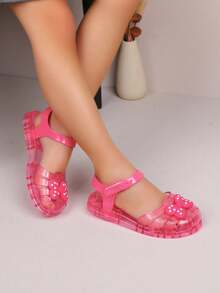 1 Pair Children's Summer Fashion Sandals, Girls' Hollow-Out Closed Toe Sandals, Princess Crystal Shoes, Student Shoes - Pink - View 2
