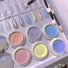6件套极光美甲粉套装 - 混合铬珠光镜面效果美甲闪粉，适用于美甲艺术、美甲装饰，圆形，多色，美甲用品，美甲粉，美甲师工具，美甲配件，美甲闪粉，美甲装饰 - 彩色 - 查看 4