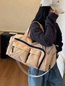 1个新款大容量旅行包，短途旅行行李包，健身包，豹纹休闲女包，孕妇住院包，度假包，防水休闲包，带独立鞋仓的随身行李包，过夜包，旅行收纳包，邮轮必备，男女皆宜的度假必备包 - 卡其色 - 查看 7