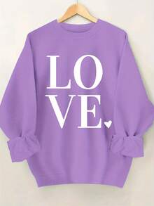 2026 New Year Cotton Sweatshirt Plus Size Love Print Sweatshirt, Casual Long Sleeve Round Neck Pullover Sweatshirt, Women's Plus Size Clothing Loose And Comfortable Winter Clothes For Women - [紅色的] - 查看 11