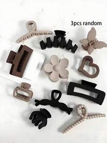 129件/套巧克力色发饰套装，包含大号方形、心形、丝带塑料发圈、螺旋发圈、无痕发夹和发带 - 适合女孩和女士，复古简约风格 - 适合所有季节日常搭配 - 2025新款时尚头饰、爪夹、礼品、发圈 - 彩色 - 查看 16