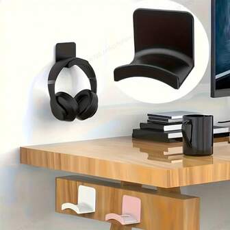 1 st modern väggmonterad krokställ, plasthållare för hörlurar och hatt, enkel installation utan borrning, headsetställ under skrivbord, modernt förvaringstillbehör för hem och kök