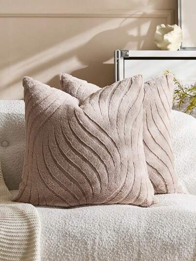 Bohemian Style Soft & Cozy Faux Wool Plush Throw Pillow Cover, Beige, Suitable For Bedroom And Living Room Decor, Multiple Colors Available, Pillow Insert Not Included (1pc, 2pcs Optional)