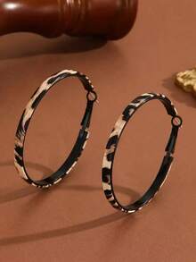 新款秋冬复古别致红色豹纹耳环，时尚简约独特设计，精致耳环 - 彩色 - 查看 4